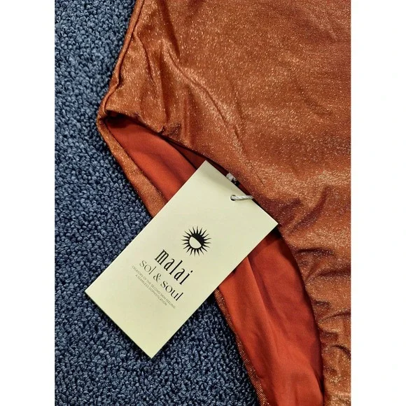 Malai Women Copper Bronze Metallic Shimmer Cutout One Piece Swimsuit Large NEW - Picture 6 of 9